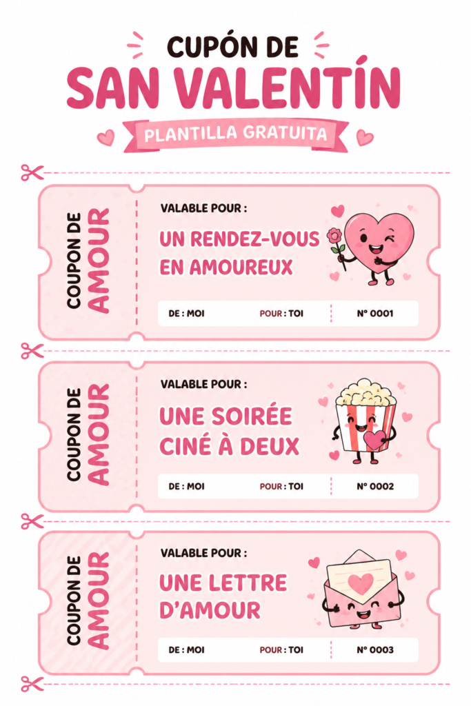 Un coupon de Saint-Valentin personnalisé créé sur Canva