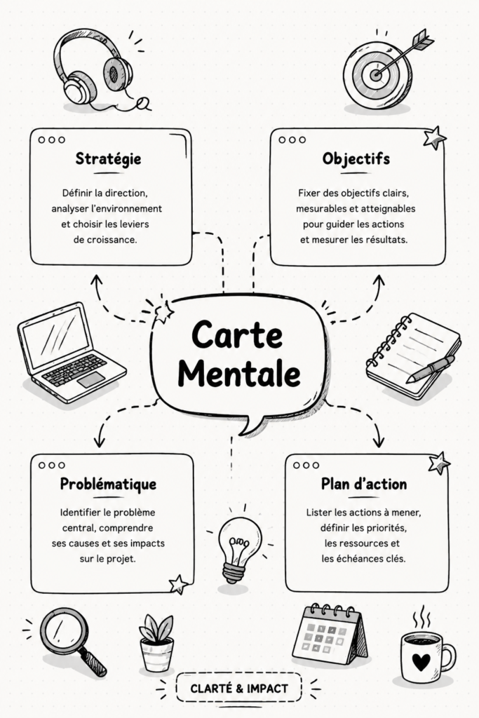 Exemple de carte mentale en noir et gris