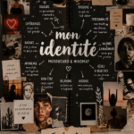 Un moodboard d'identité coloré et inspirant avec des images et des mots-clés.