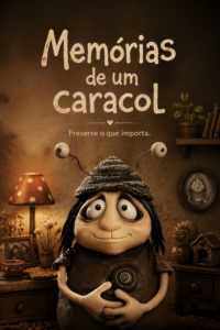 Couverture du livre 'Memórias de um caracol' mettant en avant les thèmes de souvenirs et d'émotions.