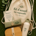 Kit d'accueil écoresponsable avec des produits naturels et durables, prêt à accueillir des invités