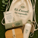 Kit d'accueil écoresponsable avec des produits naturels et durables, prêt à accueillir des invités