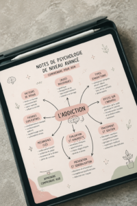 Notes de psychologie sur l'addiction montrant des graphiques explicatifs.