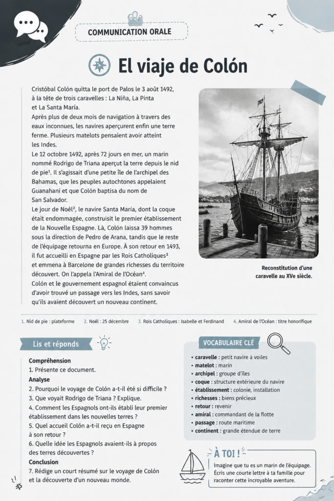 Image historique représentant Christophe Colomb en mer lors de son voyage.