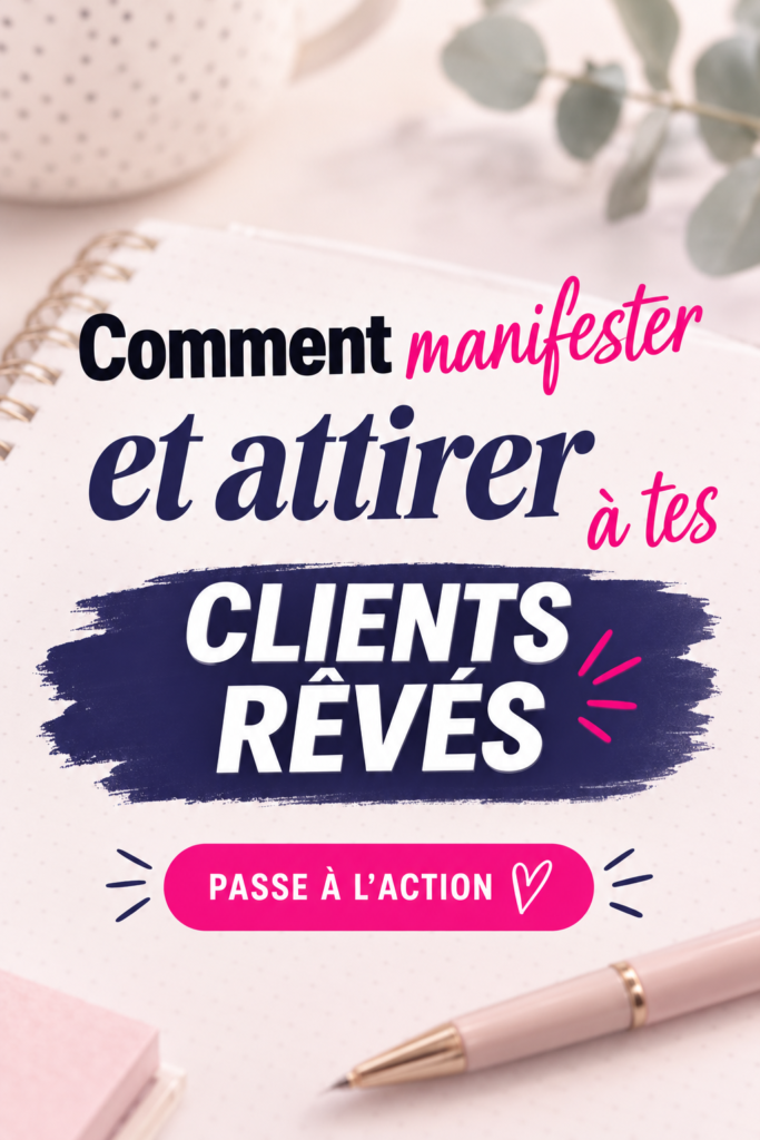 Une femme souriante écrivant ses objectifs de manifestation pour attirer ses clients rêvés.