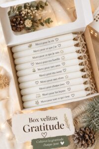 Une box de gratitude décorée avec des souvenirs et des notes inspirantes.