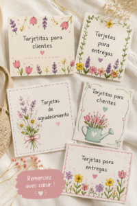 Cartes personnalisées prêtes à être envoyées aux clients, reflétant une attention au détail.
