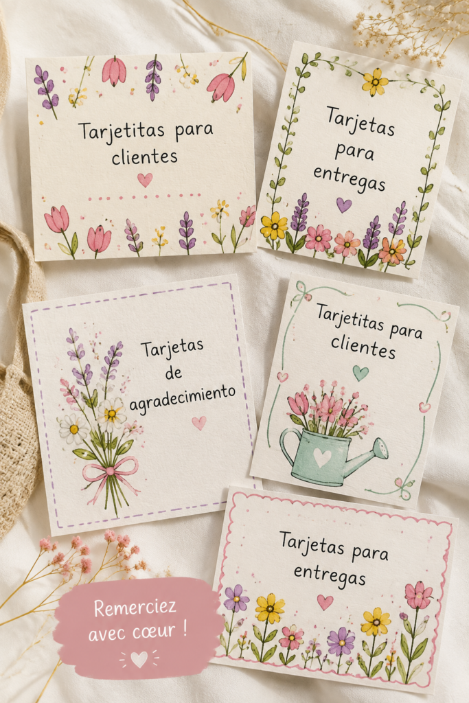 Cartes personnalisées prêtes à être envoyées aux clients, reflétant une attention au détail.