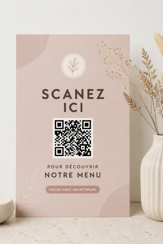 Illustration d'un code QR affiché dans un restaurant pour accéder au menu