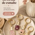 Porte-clés en émail coloré sur un fond lumineux, ajoutant une touche de créativité.