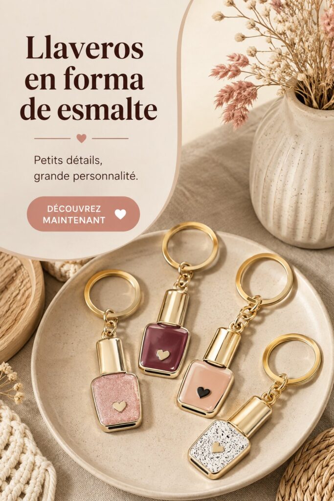 Porte-clés en émail coloré sur un fond lumineux, ajoutant une touche de créativité.