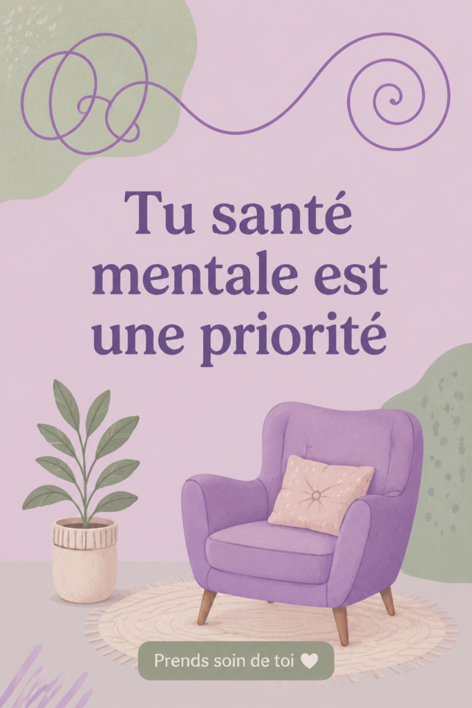 Femme souriante au bureau, travaillant sur son projet entrepreneurial, symbolisant une bonne santé mentale.