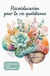 Femme en train de lire un livre sur la psicoéducation, souriante et détendue.