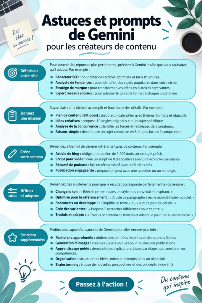 Une femme utilisant Gemini pour créer du contenu
