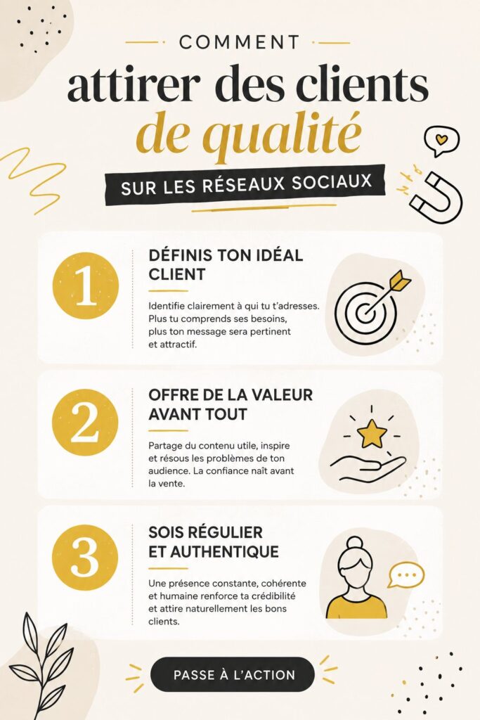 Une femme entrepreneur utilisant les réseaux sociaux pour attirer des clients de qualité.