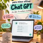 Femme utilisant Chat GPT sur un ordinateur dans un cadre chaleureux.