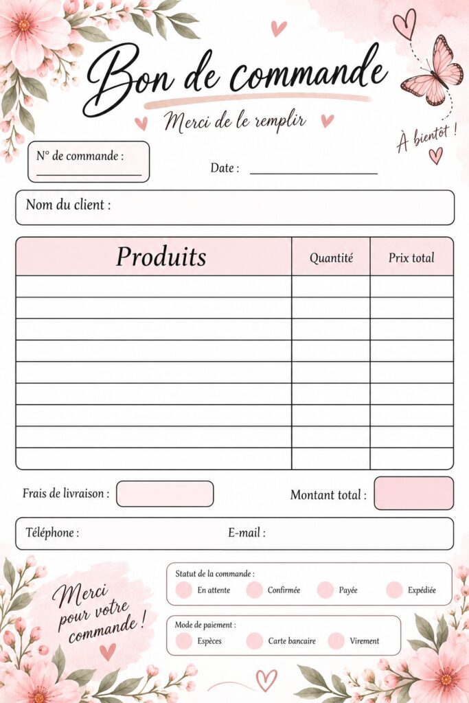 Image d'une feuille de commande bien conçue pour le processus d'achat, symbolisant l'organisation en entrepreneuriat.