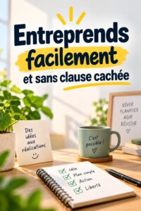 Femme d'affaires souriante travaillant sur son projet d'entreprise, symbolisant l'entrepreneuriat serein.