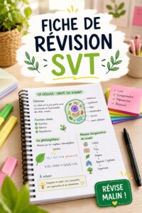 Fiches de révision colorées sur un bureau, reflétant un apprentissage efficace.