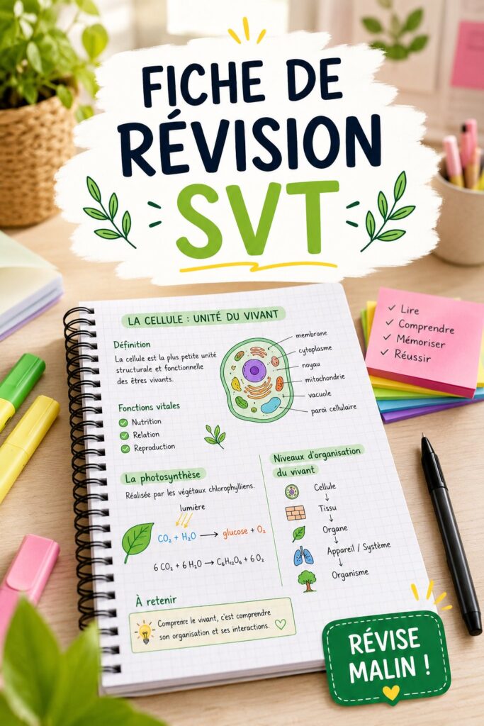 Fiches de révision colorées sur un bureau, reflétant un apprentissage efficace.