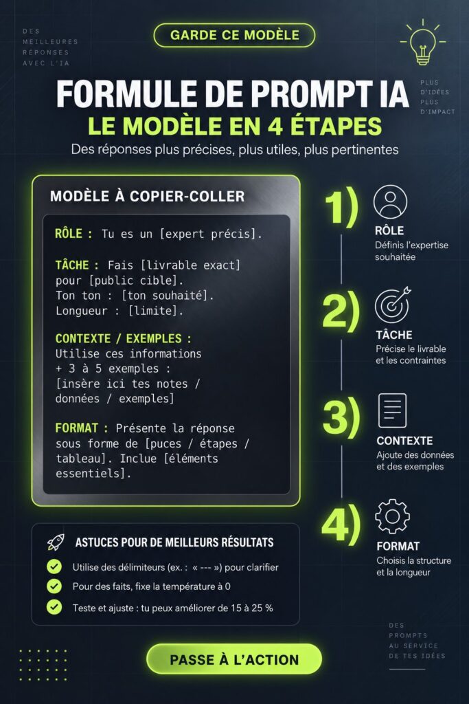 Femme utilisant un ordinateur pour créer des prompts efficaces en 4 étapes.