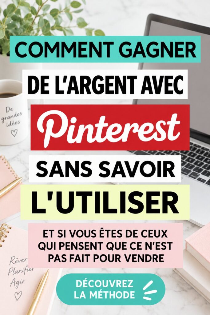 Femme examinant ses revenus grâce à Pinterest, assise à un bureau décoré.