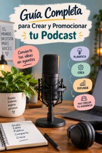 Femme souriante enregistrant un podcast dans son studio à domicile, entourée de matériel audio.