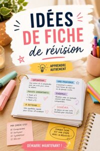 Fiches de révision colorées et bien organisées sur une table