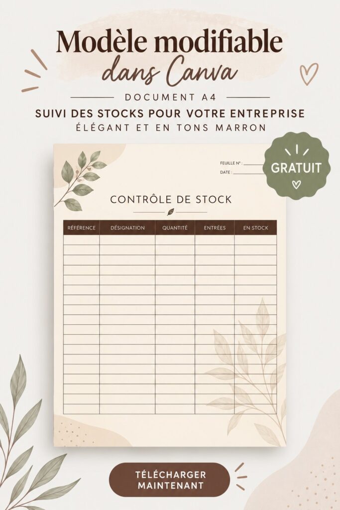 Un modèle Canva élégant pour la gestion des stocks sur un ordinateur portatif