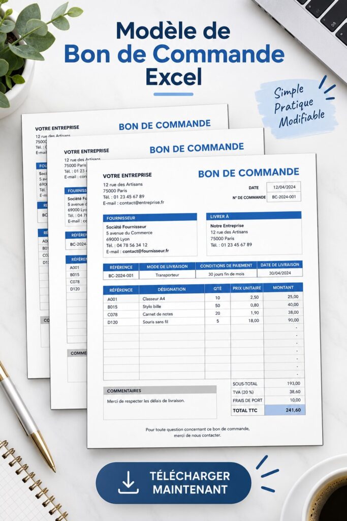 Modèle Excel d'ordre de commande pour une meilleure organisation