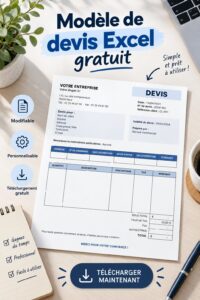 Capture d'écran d'un modèle de devis Excel gratuit pour entrepreneuses.