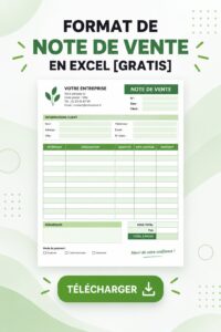 Capture d'écran d'un modèle de note de vente sur Excel, facile à personnaliser.