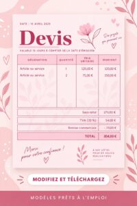Modèle A4 rose pastel pour devis professionnels