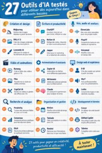 Diverse outils d'intelligence artificielle sur un bureau moderne