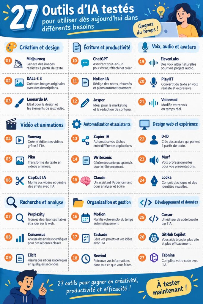 Diverse outils d'intelligence artificielle sur un bureau moderne