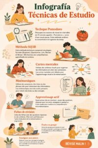 Une femme travaillant à un bureau avec des outils d'étude autour d'elle.