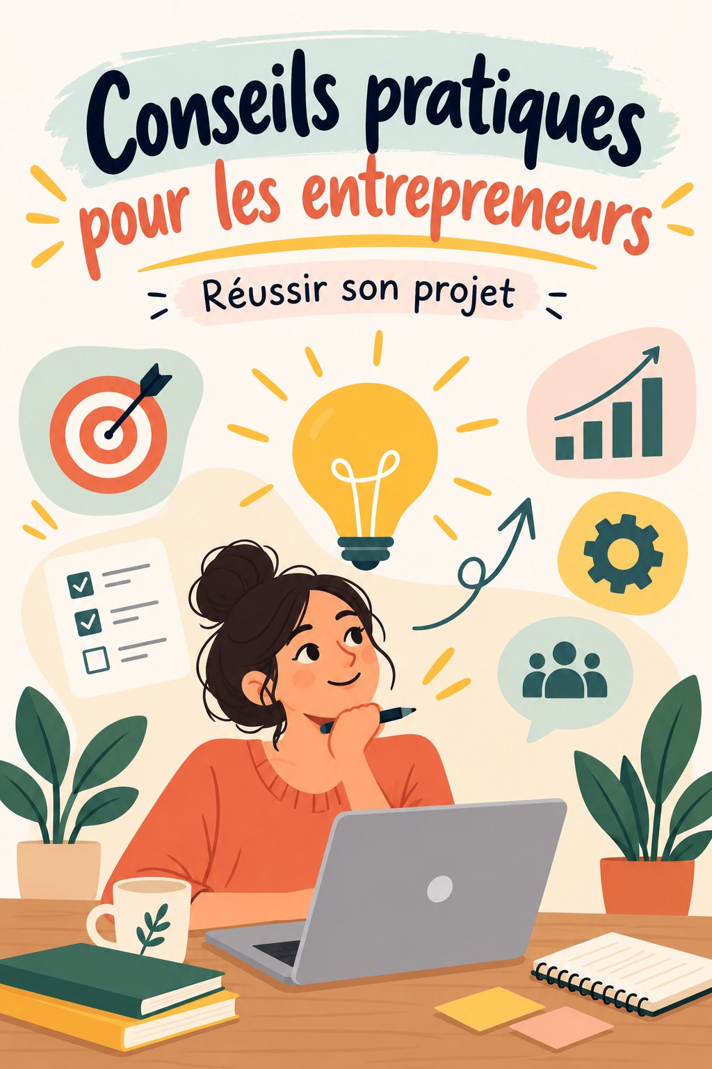 Femme entrepreneuse souriante avec un ordinateur portatif au café, prête à travailler sur son projet