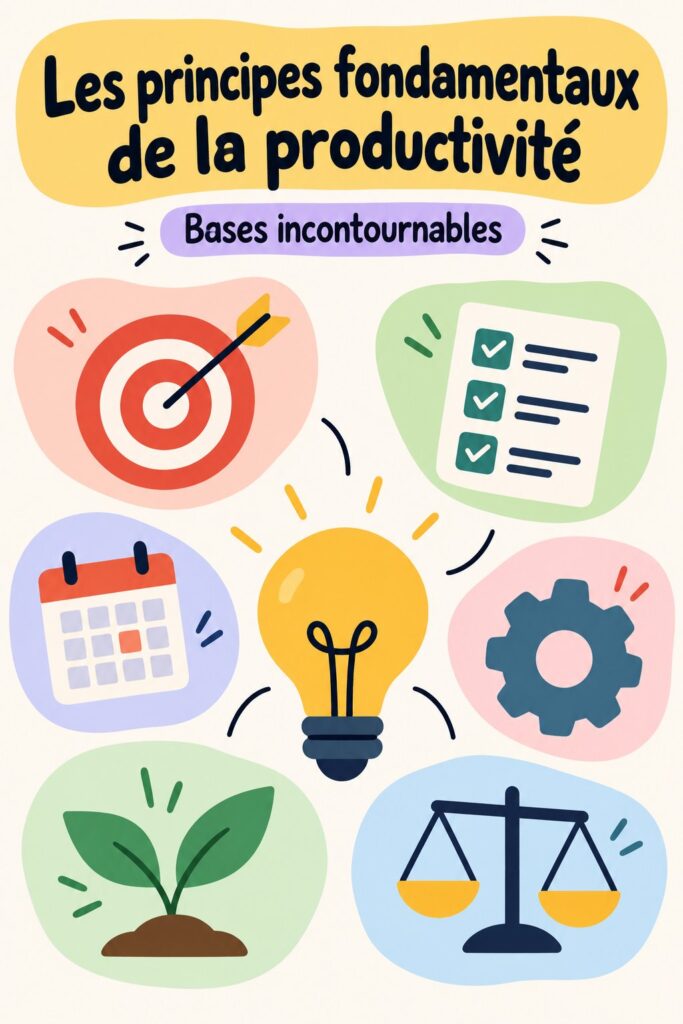 Un bureau inspirant organisé avec des éléments de productivité, représentant les clés de la productivité.