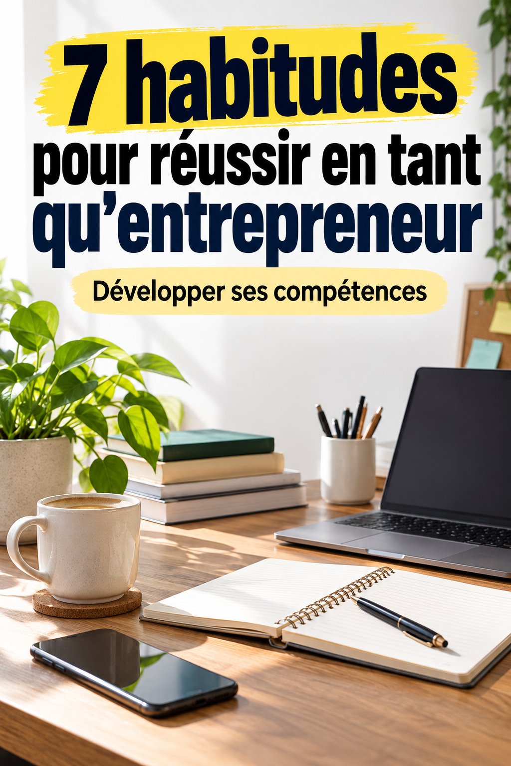Une femme souriante dans son bureau, symbolisant l'entrepreneuriat féminin et le succès.