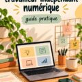 Femme souriante travaillant sur son ordinateur portable, symbolisant le freelancing numérique.