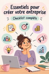 Une femme réfléchit devant un ordinateur avec des notes sur le sida, symbole de l'entrepreneuriat.