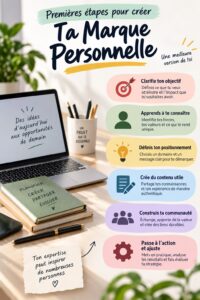 Femme souriante réfléchissant à la création de sa marque personnelle.