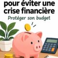 Femme heureuse examinant son budget mensuel avec un ordinateur et un carnet.