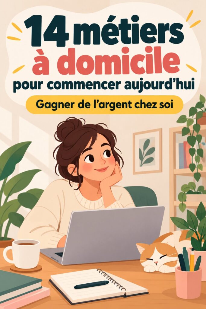 Femme travaillant depuis chez elle sur un ordinateur, explorant des emplois à domicile.