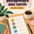Femme entrepreneuse travaillant sur son projet avec un carnet et un café.