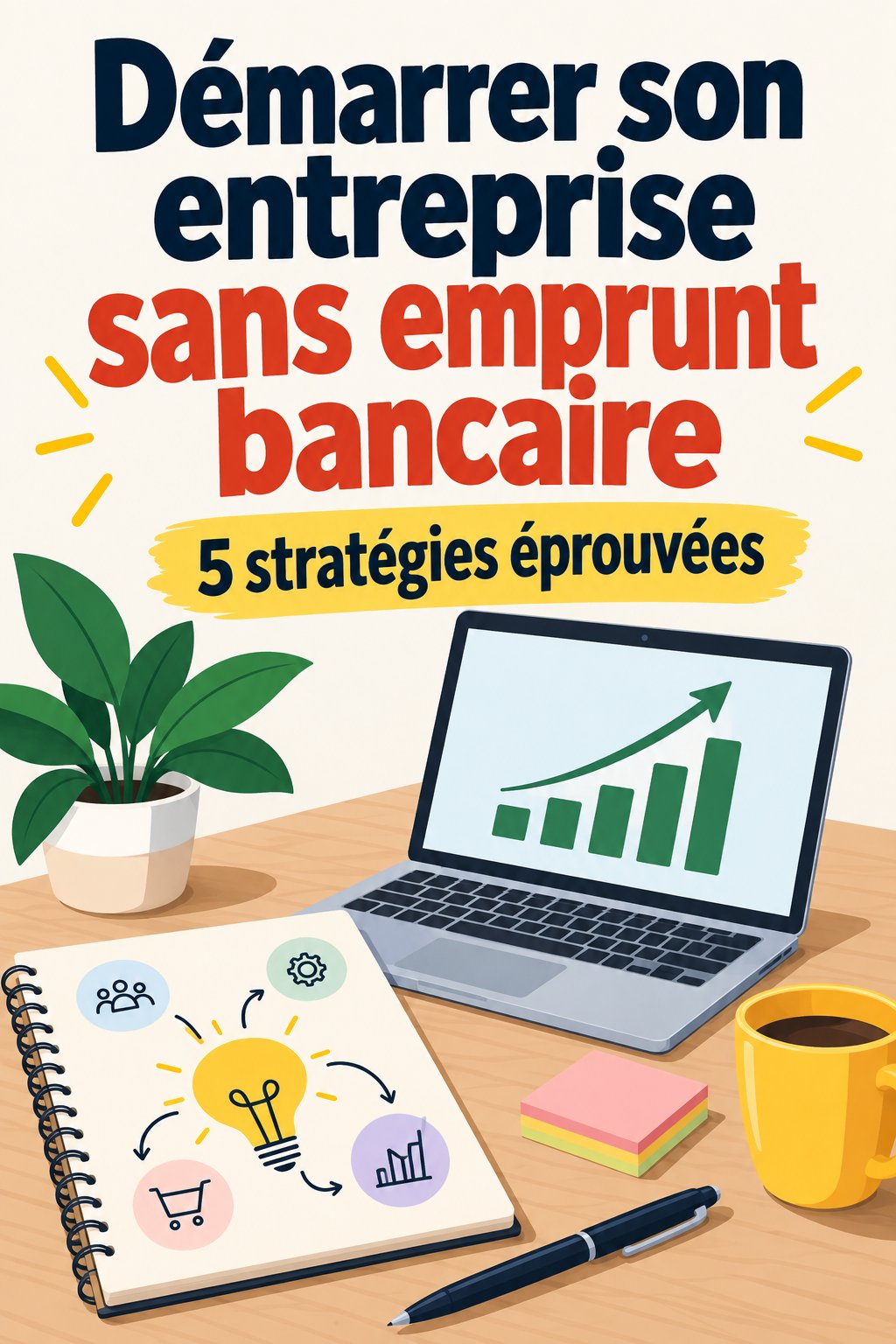 Illustration d'une femme entrepreneuse travaillant sur son projet sans prêt