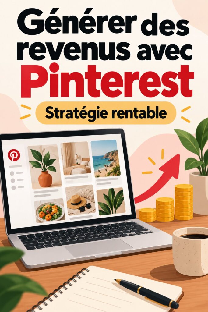 Une femme utilisant Pinterest sur un ordinateur, illustrant l'entrepreneuriat et la productivité.