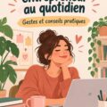 Femme entrepreneure souriante travaillant sur son ordinateur en café, symbolisant le soutien dans l'entrepreneuriat.